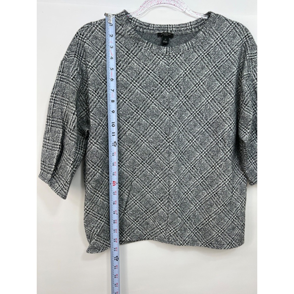 Ann Taylor Pullover Top Stretch Knit 3/4 Sleeve Black‎ Print Career Womens Sz LP